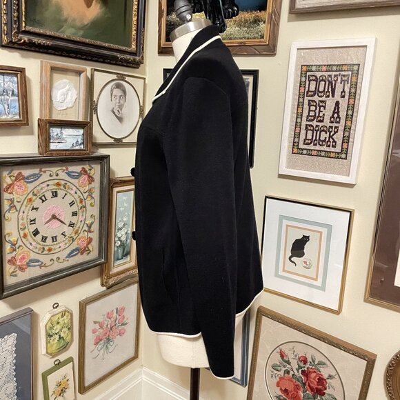 Talbots Black Cardigan Sweater Jacket With White Trim & Button Closure Size L - Picture 3 of 6